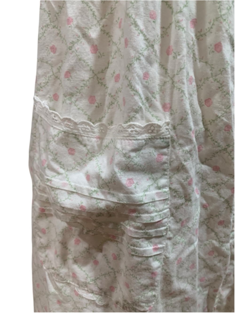 Vntg 90’s Women's LINDSEY BLAKE White Pink Floral Cotton Pajama Nightgown L - Picture 3 of 10